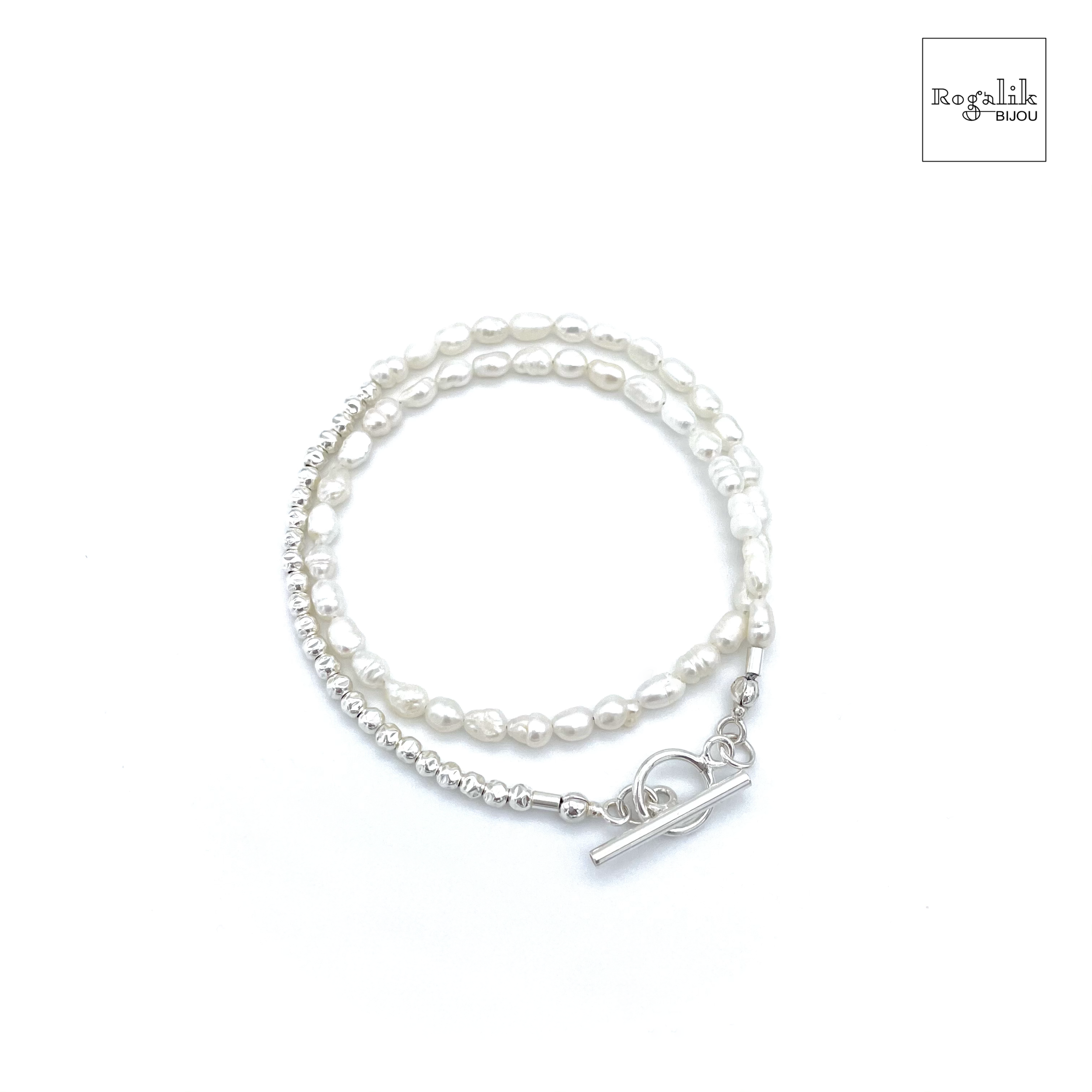 Srebrny choker / bransoletka z perłami naturalnymi